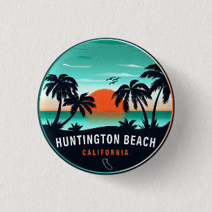 Huntington Beach California Retro Sunset Souvenirs Ronde Button 3,2 Cm