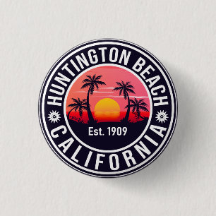 Huntington Beach California Retro Sunset Souvenirs Ronde Button 3,2 Cm