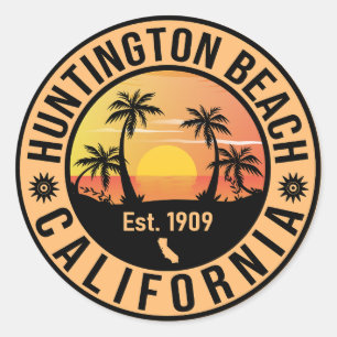 Huntington Beach California Retro Sunset Souvenirs Ronde Sticker