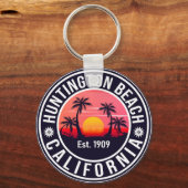 Huntington Beach California Retro Sunset Souvenirs Sleutelhanger (Voorkant)