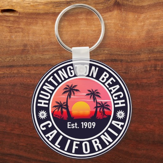 Huntington Beach California Retro Sunset Souvenirs Sleutelhanger (Voorkant)