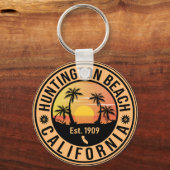 Huntington Beach California Retro Sunset Souvenirs Sleutelhanger (Voorkant)