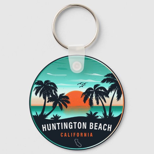 Huntington Beach California Retro Sunset Souvenirs Sleutelhanger (Voorkant)