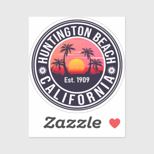 Huntington Beach California Retro Sunset Souvenirs Sticker (Vel)