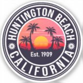 Huntington Beach California Retro Sunset Souvenirs Sticker (Voorkant)
