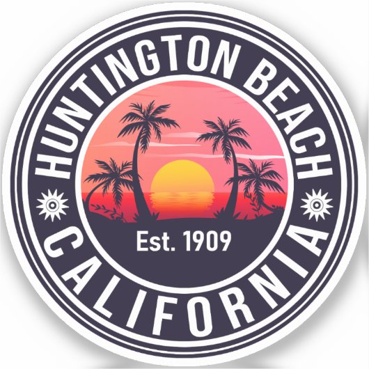 Huntington Beach California Retro Sunset Souvenirs Sticker (Voorkant)
