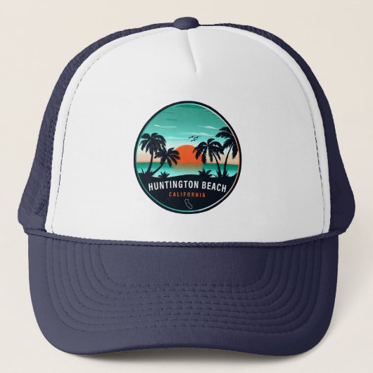 Huntington Beach California Retro Sunset Souvenirs Trucker Pet (Voorkant)