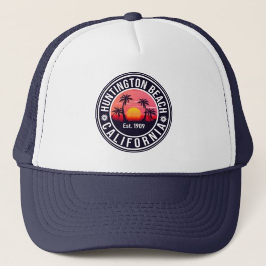Huntington Beach California Retro Sunset Souvenirs Trucker Pet (Voorkant)