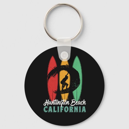 Huntington Beach California  Retro Surfing Sleutelhanger (Voorkant)