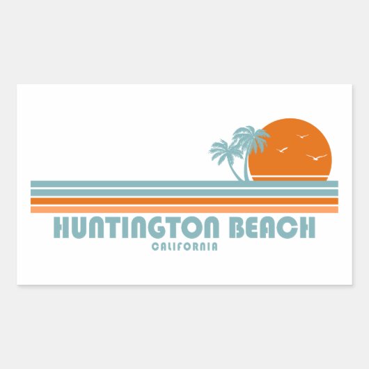 Huntington Beach California Sun Palm Trees Rechthoekige Sticker (Voorkant)