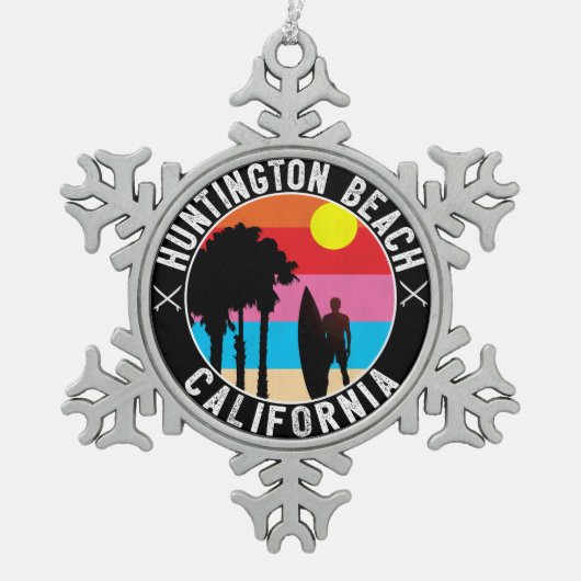 Huntington Beach California Surfing Surf Tin Sneeuwvlok Ornament (Voorkant)