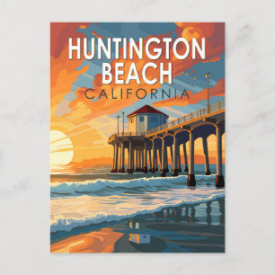 Huntington Beach California Travel Art Vintage Briefkaart