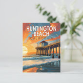 Huntington Beach California Travel Art Vintage Briefkaart (Staand voorkant)