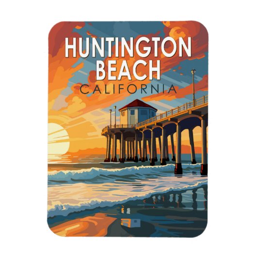 Huntington Beach California Travel Art Vintage Magneet (Verticaal)