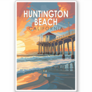 Huntington Beach California Travel Art Vintage Sticker