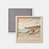 Huntington Beach California Vintage Gestructureerd Magneet (Voorkant / Achterkant)