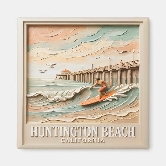 Huntington Beach California Vintage Gestructureerd Magneet (Voorkant)