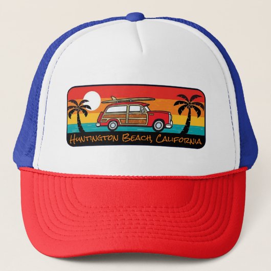 Huntington Beach, California Woody Trucker Hat Pet (Voorkant)