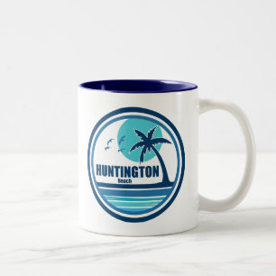 Huntington Beach Californië Palm Tree Birds Tweekleurige Koffiemok