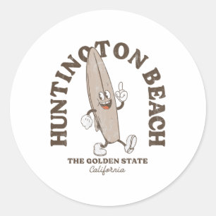 Huntington Beach Californië Retro Surfer Vintage B Ronde Sticker