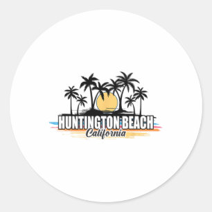 Huntington Beach Californië Retro Surfstrand  Ronde Sticker