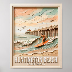 Huntington Beach Californië Textuur Surfer Surfen Poster