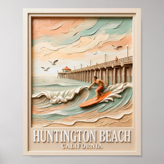 Huntington Beach Californië Textuur Surfer Surfen Poster