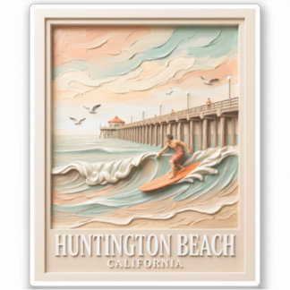 Huntington Beach Californië Textuur Surfer Surfen Sticker