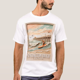 Huntington Beach Californië Textuur Surfer Surfen T-shirt