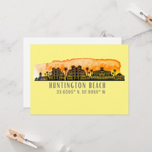 Huntington Beach City Silhouette Greeting Kaart (Voorkant / Achterkant in situ)