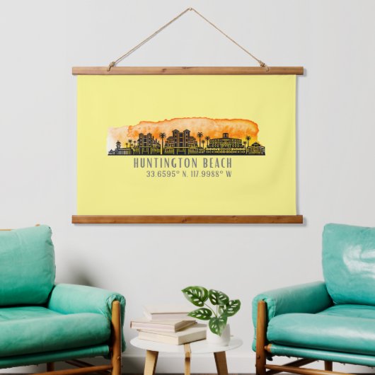 Huntington Beach City Silhouette Hangend Wandkleed (Woonkamer)