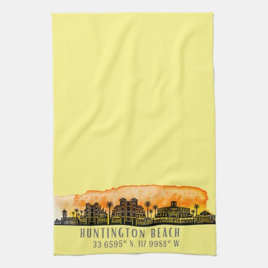 Huntington Beach City Silhouette Theedoek (Verticaal)