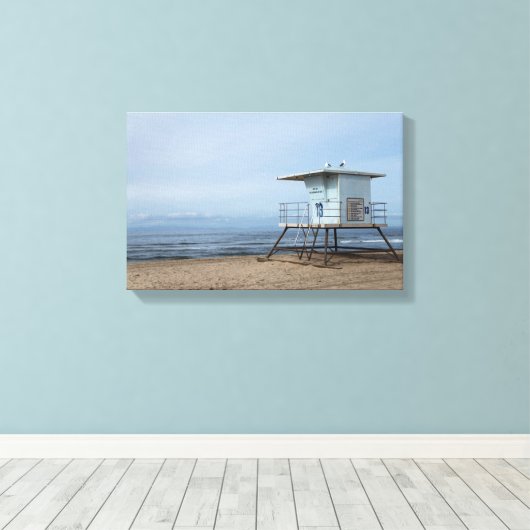 Huntington Beach Lifeguard Post 13 Canvas Afdruk (Insitu (Houten vloer))
