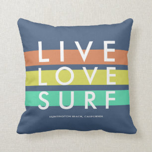 Huntington Beach Live, Love, Surf Pillow Kussen
