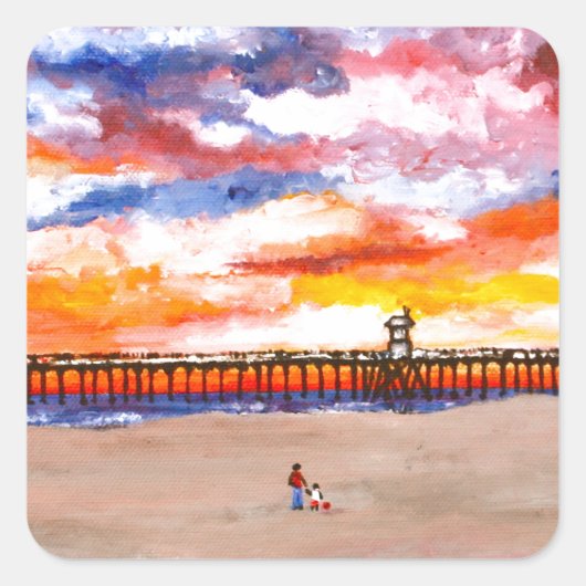 Huntington Beach Pier 2 Vierkante Sticker (Voorkant)