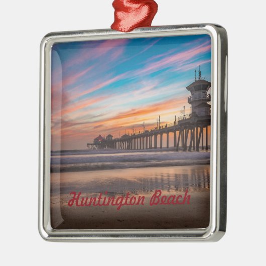 Huntington Beach Pier bij zonsondergang Metalen Ornament (Links)