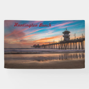 Huntington Beach Pier bij zonsondergang Spandoek