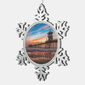 Huntington Beach Pier bij zonsondergang Tin Sneeuwvlok Ornament (Rechts)