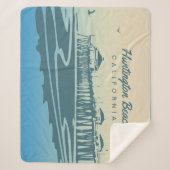 Huntington Beach Pier, CA - aangepaste illustratie Sherpa Deken (Voorkant)