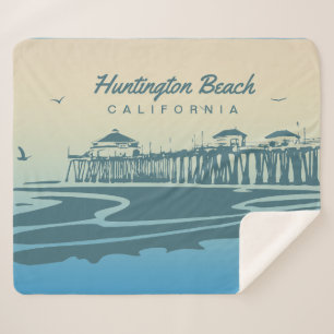 Huntington Beach Pier, CA - aangepaste illustratie Sherpa Deken