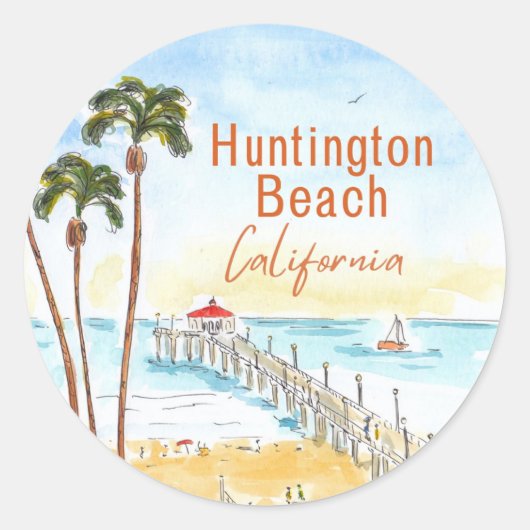Huntington Beach Pier California Ronde Sticker (Voorkant)