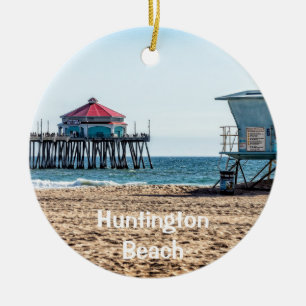 Huntington Beach Pier Kerstversiering Keramisch Ornament