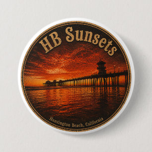 Huntington Beach Pier Sunset Knoppen - John Minar Ronde Button 7,6 Cm