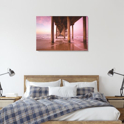 Huntington Beach Pier Zonsondergang (Canvas) Canvas Afdruk (Insitu (Slaapkamer))
