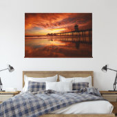 Huntington Beach Pier Zonsondergang - John Minar Canvas Afdruk (Insitu (Slaapkamer))