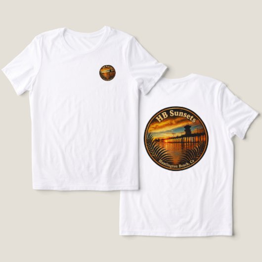 Huntington Beach Pier Zonsondergang - John Minar Tri-Blend Shirt (Ontwerp Voorkant & Achterkant)
