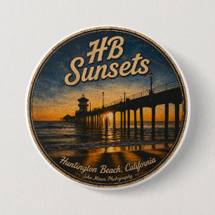 Huntington Beach Pier Zonsondergang Knop - John Mi Ronde Button 7,6 Cm