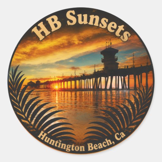 Huntington Beach Pier Zonsondergang Stickers - Joh (Voorkant)