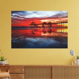 Huntington Beach Pier Zonsondergangen (Canvas 150c Canvas Afdruk