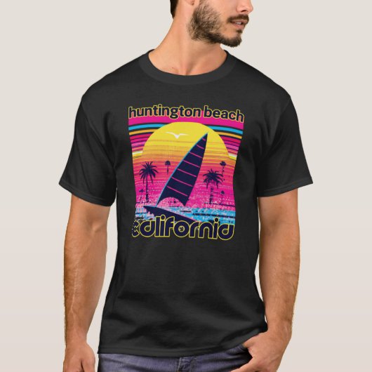Huntington Beach Retro 80s Stijl Souvenir Beach T-shirt (Voorkant)